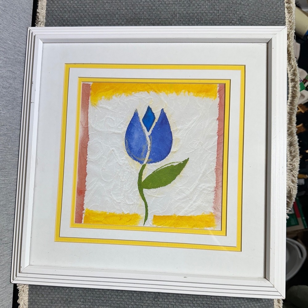 Alfred Glockel Blue Tulip Abstract Floral Art Print - Double Matted 13"c13"